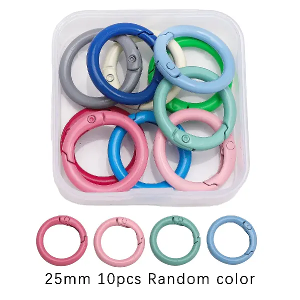 Alloy spray-painted keychain C-shaped buckle 25mm random mixed colors 10 pcs/box,chaincharmsupply.com