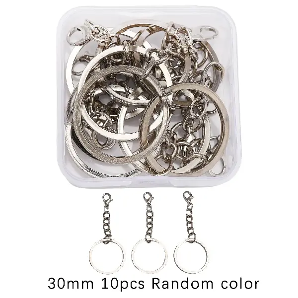 Iron flat ring keychain hanging 303 lobster clasp, diameter 30mm, total length 68mm, white K color, 10 pcs/box,chaincharmsupply.com
