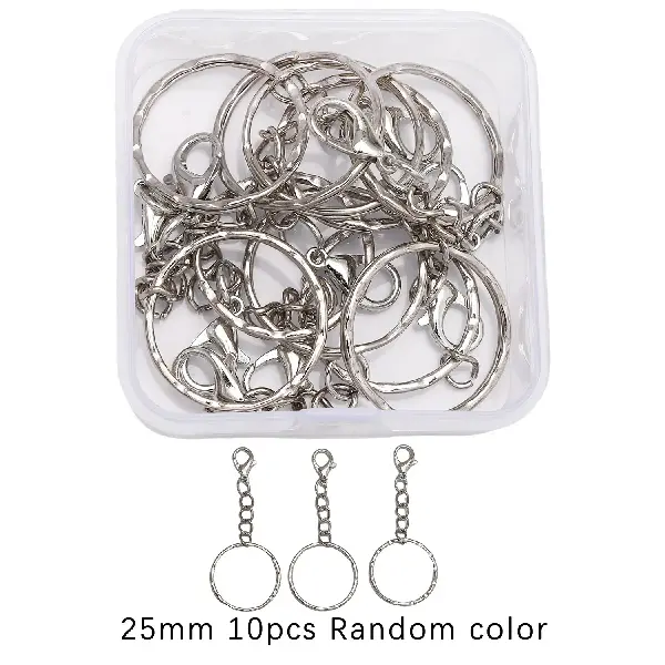 Iron twist ring keychain hanging 303 lobster clasp, diameter 25mm, total length 60mm, white K color, 10 pcs/box,chaincharmsupply.com