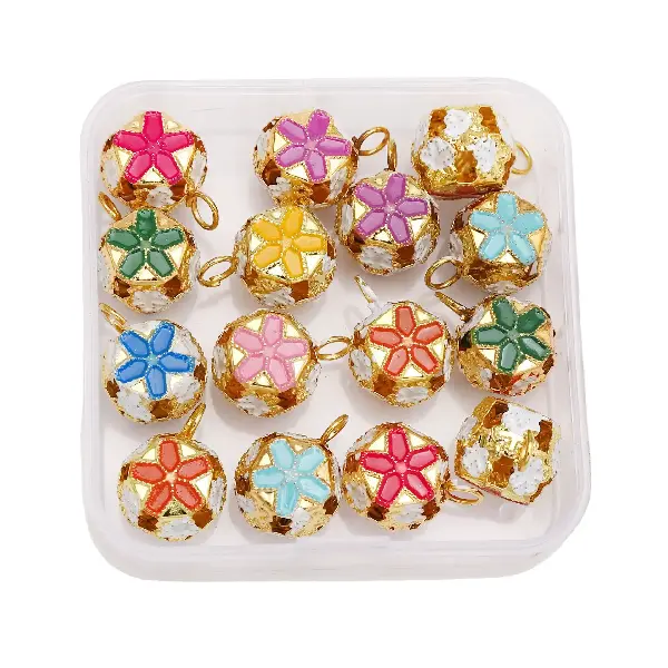 Iron colored cloisonné bells 14mm random mixed colors 15 pcs/box,chaincharmsupply.com