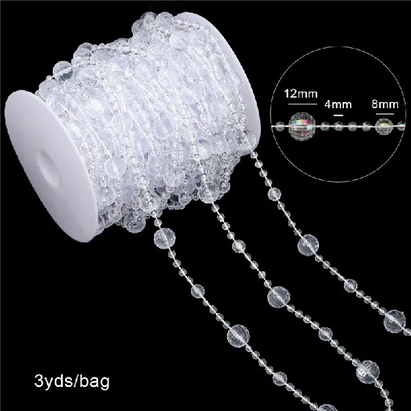 Faceted beads, large beads 12mm, small beads 4mm, medium beads 8mm, transparent color, 3 yards/pack,chaincharmsupply.com