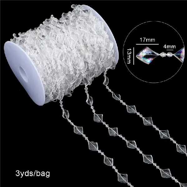 Diamond-shaped piece 17x13mm, corner beads 4mm, transparent color, 3 yards/pack,chaincharmsupply.com