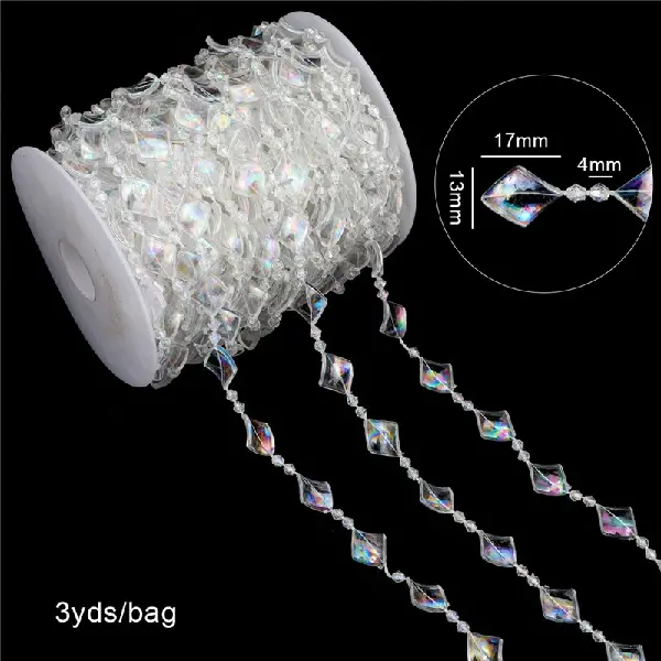 Diamond-shaped piece 17x13mm, corner beads 4mm, AB color, 3 yards/pack,chaincharmsupply.com