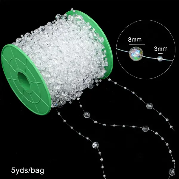 Round beads, large beads 8mm, small beads 3mm, transparent color, 5 yards/pack,chaincharmsupply.com