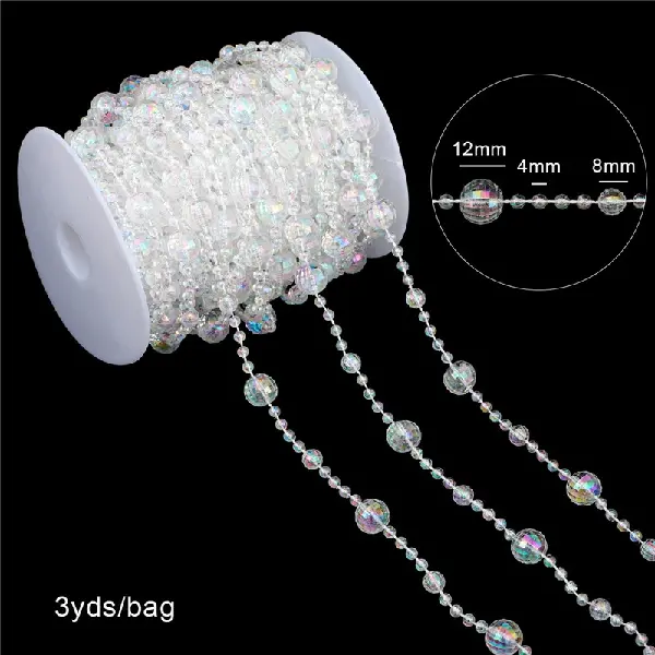 Faceted beads, large beads 12mm, small beads 4mm, medium beads 8mm, AB color, 3 yards/pack,chaincharmsupply.com