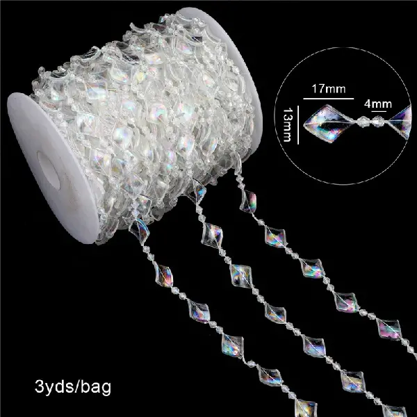 Diamond-shaped piece 17x13mm, corner beads 4mm, AB color, 3 yards/pack,chaincharmsupply.com