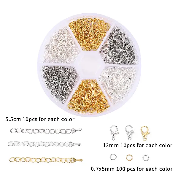 6-compartment boxed lobster clasp + tail chain/water drop - 1 set,chaincharmsupply.com
