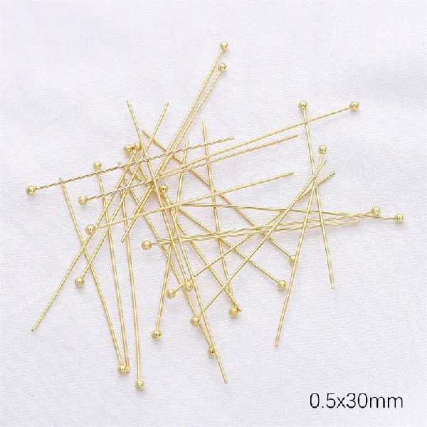 Ball pin 14K gold-plated 0.5×30mm,chaincharmsupply.com
