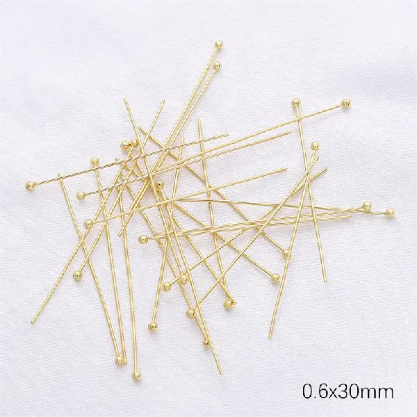 Ball pin 14K gold-plated 0.6×30mm,chaincharmsupply.com