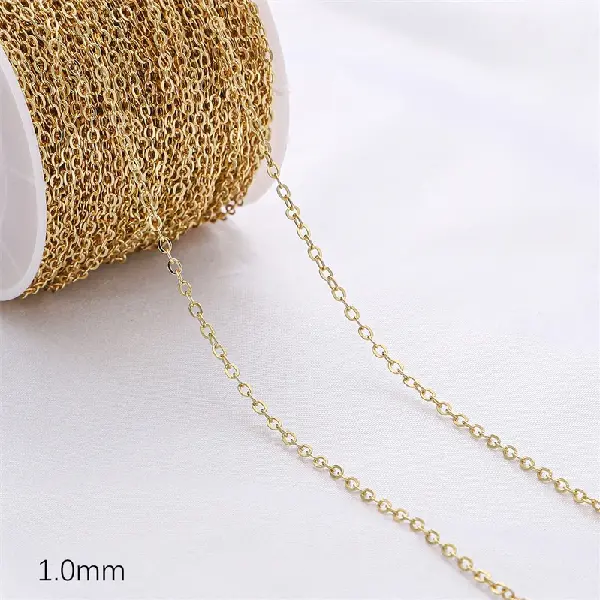 Flat O-shaped chain 14K gold-plated 1.0mm 1 meter/pack,chaincharmsupply.com
