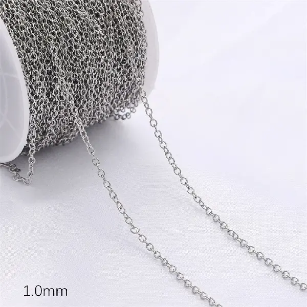 Round O-shaped chain platinum 1.0mm 1 meter/pack,chaincharmsupply.com