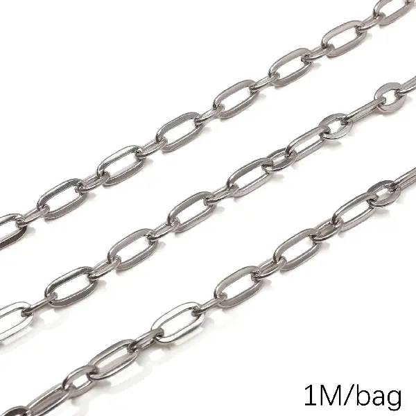 Stainless steel chain 1.6 long flat cross 1:1 wire diameter about 1.6mm chain width about 6.5mm-1 meter/pack,chaincharmsupply.com