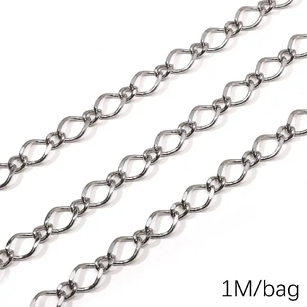 Stainless steel chain 1.2 rhombus 1:1 ground wire diameter about 1.2mm chain width about 7.6mm mother chain body 7.6x10.8mm-0.5m/pack,chaincharmsupply.com
