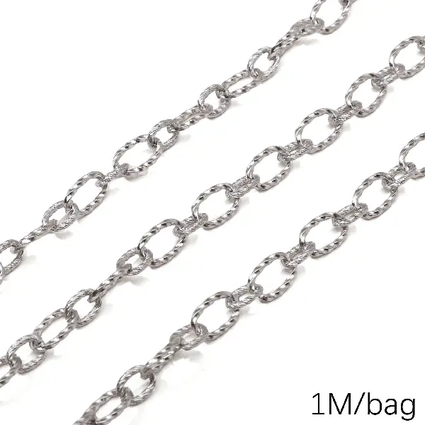 Stainless steel chain, 1.4 thread twist, wire diameter about 1.4mm, chain width about 7mm, long chain body 7x11mm, short chain body 6x8mm-0.5m/pack,chaincharmsupply.com