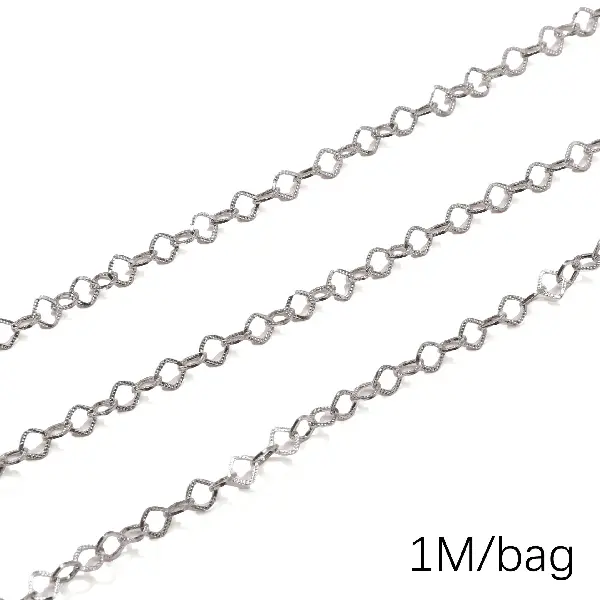 Stainless steel chain 4.0 diamond square embossed wire diameter about 0.5mm chain width about 4mm chain body 4x4mm-1 meter/pack,chaincharmsupply.com