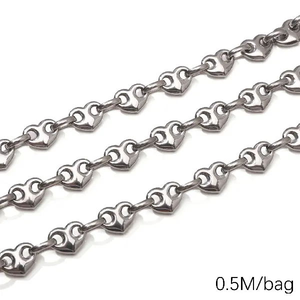 Stainless steel chain 9mm heart-shaped hydraulic wire diameter about 2.0mm chain width about 9mm heart-shaped chain body 9x12mm-1 meter/pack,chaincharmsupply.com