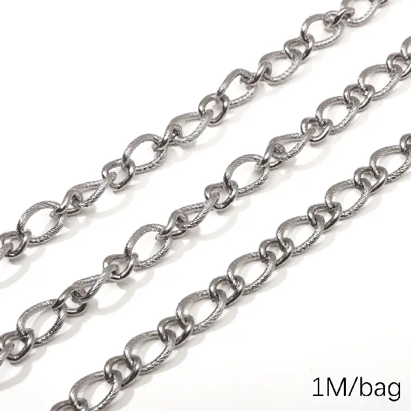 Stainless steel chain 2.0 thread bare body 1:1 wire diameter about 2.0mm chain width about 9.5mm threaded chain body 9.5x14mm-0.5m/pack,chaincharmsupply.com