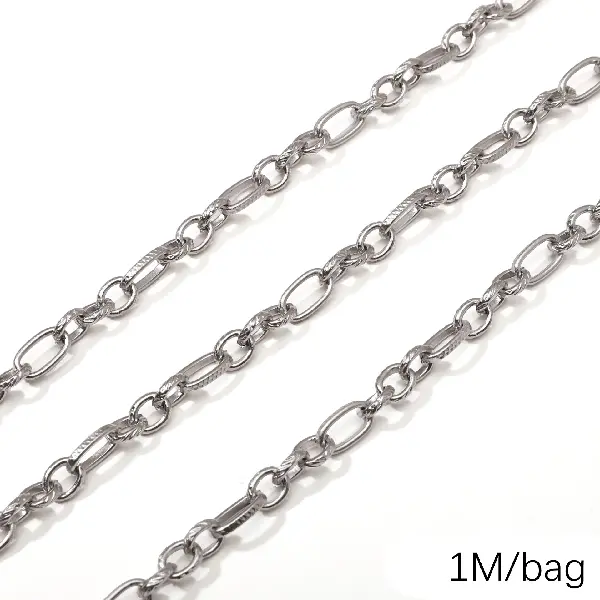 Stainless steel chain, flat wire embossing 3:1, wire diameter about 1.8mm, chain width about 6.5mm, long chain body 6.5x11.5mm-1 meter/pack,chaincharmsupply.com