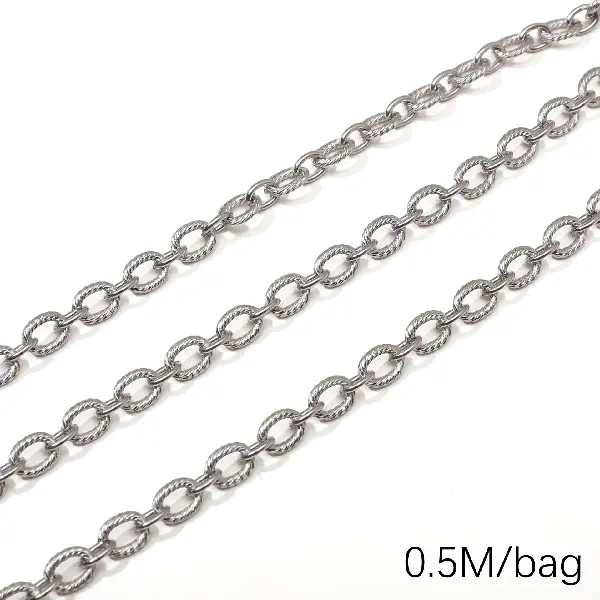 Stainless steel chain 1.4 threads, bare body 1:1, wire diameter about 1.4mm, chain width about 5.7mm, threaded chain body 5.7x7.7mm-1 meter/pack,chaincharmsupply.com