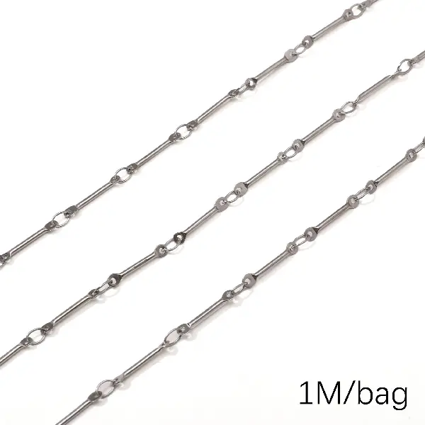 Stainless steel chain 1.0 round stick 12.5 long wire diameter about 1.0mm chain width about 2.2mm double hanging round stick 2.2x12.5mm-1 meter/pack,chaincharmsupply.com