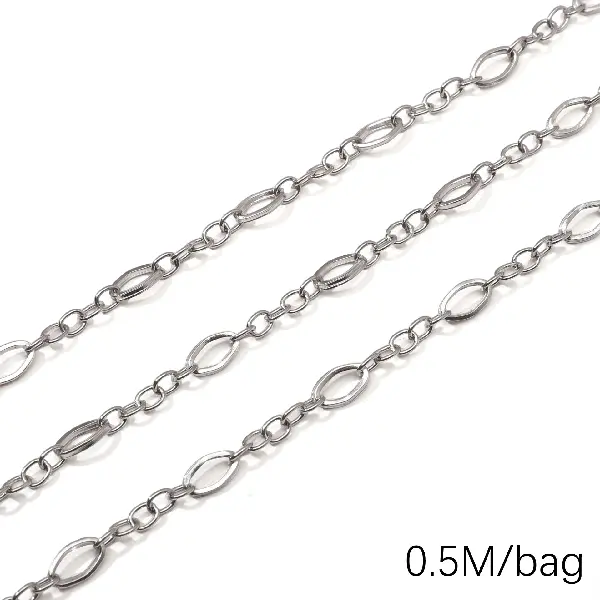 Stainless steel chain, diamond 5:1, wire diameter about 1.4mm, chain width about 5.5mm, diamond chain body 5.5x10mm-0.5m/pack,chaincharmsupply.com