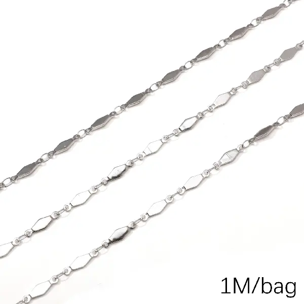Stainless steel chain 4.0 diamond square wire diameter about 0.3mm chain width about 4mm double hanging diamond square 4x12.5mm-1 meter/pack,chaincharmsupply.com