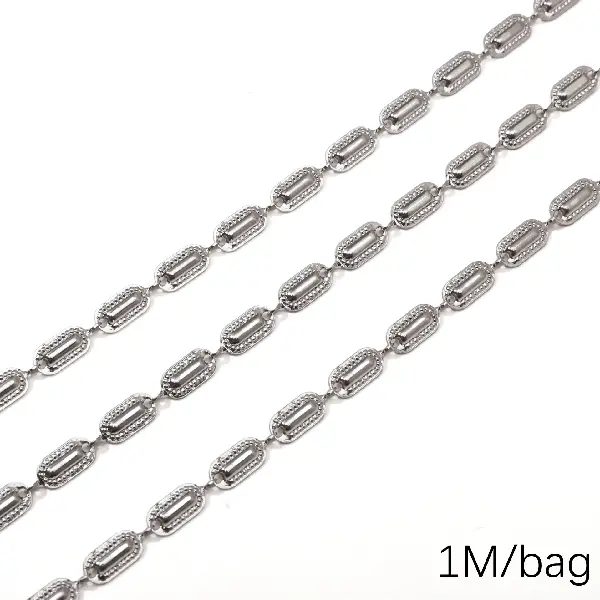 Stainless steel chain 4.5 rectangular embossed wire diameter about 0.8mm chain width about 4.5mm chain body 4.5x11.5mm-1 meter/pack,chaincharmsupply.com