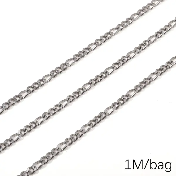 Stainless steel chain 1.0 side 3:1 grinding wire diameter about 1.0mm chain width about 3.6mm long chain body 3.6x6.8mm-0.5m/pack,chaincharmsupply.com