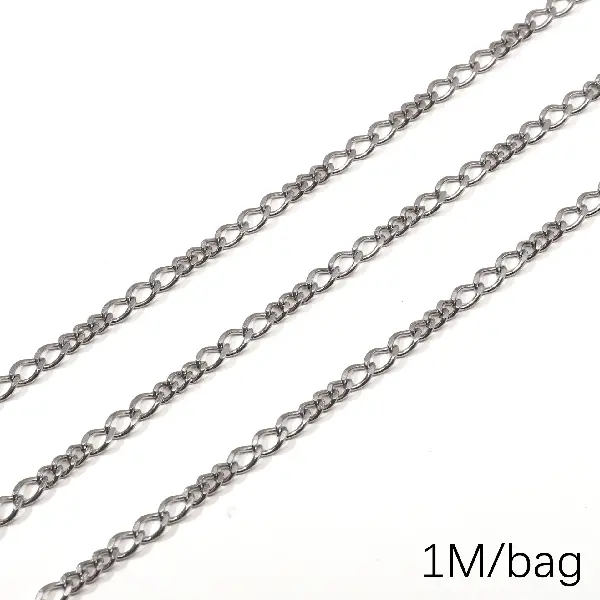Stainless steel chain 08 side 3:3 grinding surface wire diameter about 0.8mm chain width about 3.6mm long chain body 3.6x5.6mm-0.5m/pack,chaincharmsupply.com