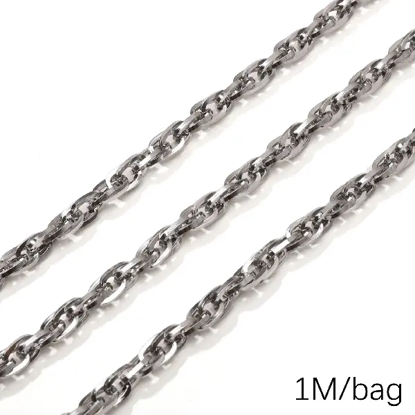 Stainless steel chain, 1.2 square wire double buckle, wire diameter about 1.2mm, chain width about 6mm, chain body 6x9.2mm-1 meter/pack,chaincharmsupply.com
