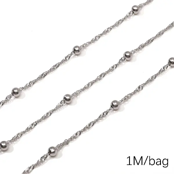 Stainless steel chain 03 water wave beads wire diameter about 0.3mm chain width about 1.8mm 30mm beads 4mm steel color 1 meter/pack-0.5 meter/pack,chaincharmsupply.com