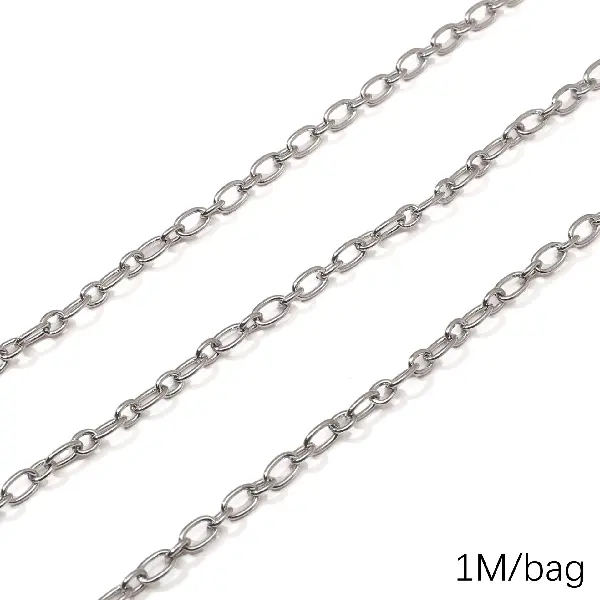 Stainless steel chain 08 1:1 round wire, wire diameter is about 0.8mm, chain width is about 3.5mm, parent chain body 3.5x5.8mm, child chain body-0.5m/pack,chaincharmsupply.com