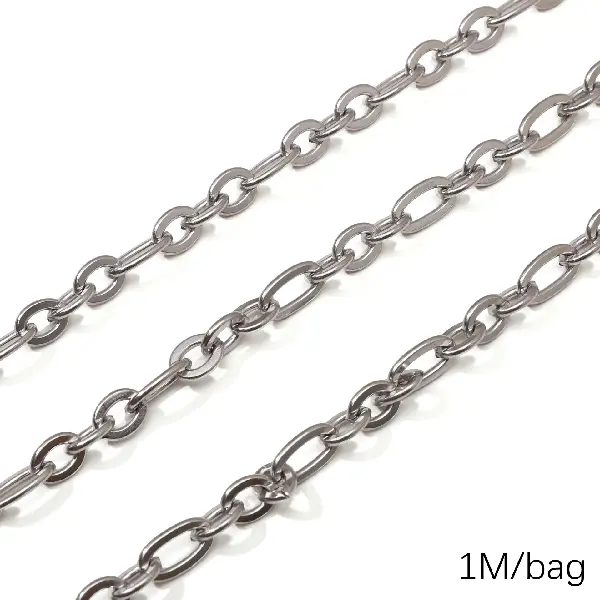 Stainless steel chain 1.6 long flat cross 3:1 wire diameter about 1.6mm chain width about 6.5mm long chain body 6.5x12mm short chain body-1 meter/pack,chaincharmsupply.com