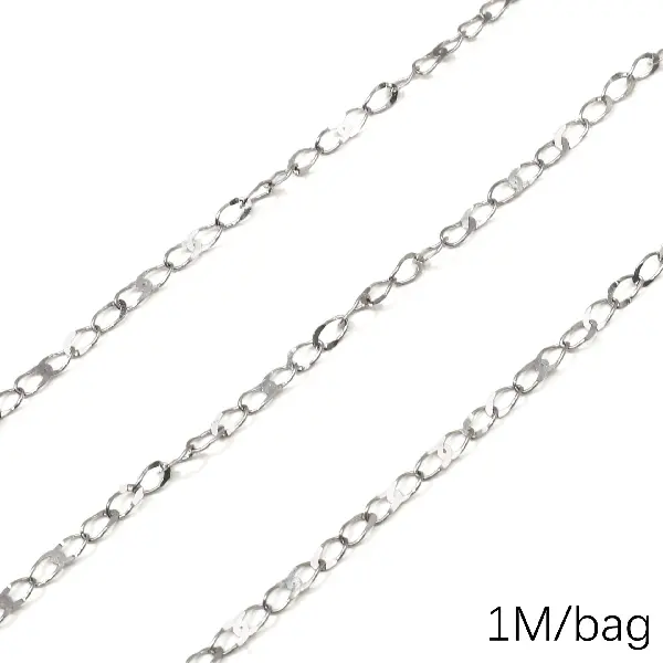 Stainless steel chain 04 variant Japanese 7 length wire diameter about 0.4mm chain width about 2.2mm chain body 2.2x7mm steel color 1 meter/pack-1 meter/pack,chaincharmsupply.com