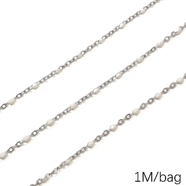 Stainless steel chain 04 drops of oil flat cross wire diameter about 0.4mm chain width about 2mm 7mm intervals 2mm oil drops 5:1 steel white 1m-1m/pack,chaincharmsupply.com