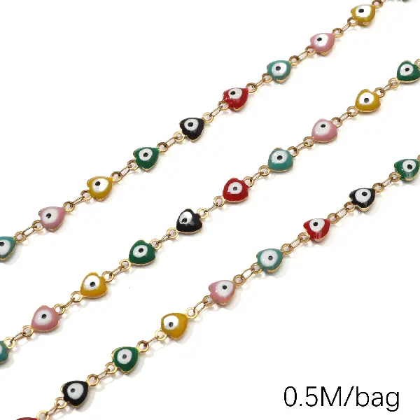 Stainless steel chain 5.5 drops of oil heart shape wire diameter about 0.25mm chain width about 5.5mm double hanging heart shape 5.5x10.2mm gold-0.5 meters/pack,chaincharmsupply.com