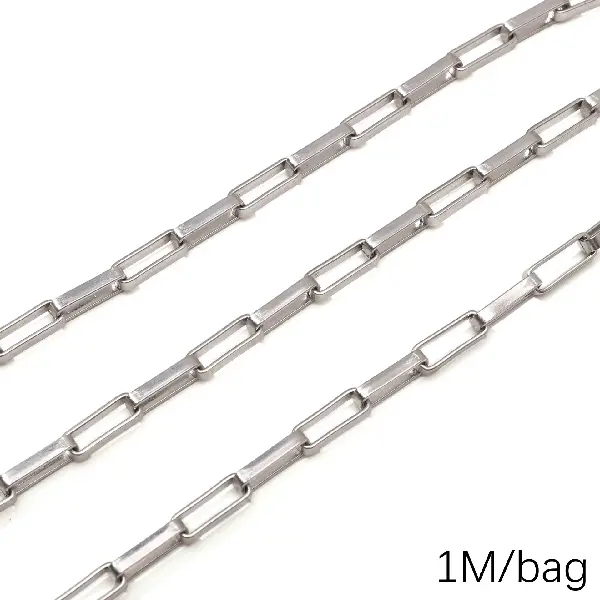 Stainless steel chain 5x14 extended box wire diameter about 2.4mm chain width about 5mm chain body 5x14mm steel color 1 meter/pack (cut-1 meter/pack,chaincharmsupply.com