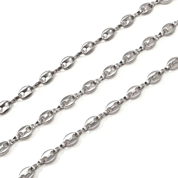 Stainless steel chain 5.0 pig nose + figure 8 wire diameter about 1.3mm chain width about 5mm pig nose chain body 5x8mm,chaincharmsupply.com
