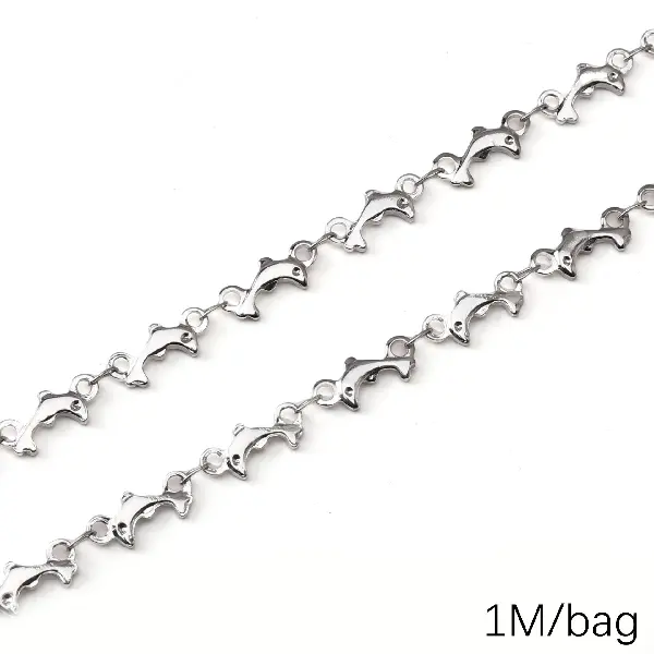 Stainless steel chain Dolphin, chain width about 5mm, chain body 5x12mm, steel color, 1 meter/pack (cut edges are deburred) - 0.5 meters/pack,chaincharmsupply.com