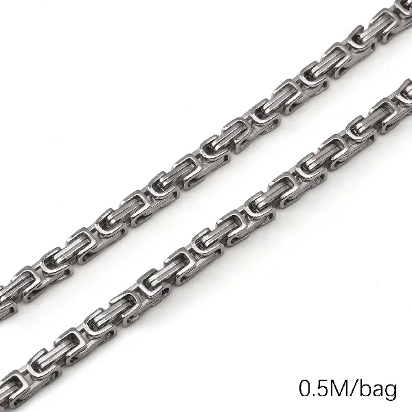 Stainless steel chain 5.0 double-piece chain, wire diameter about 1.0mm, chain width about 5mm, double-piece chain body 5x9mm, link 5x5mm, steel-1 meter/pack,chaincharmsupply.com