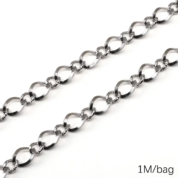 Stainless steel chain 8.5 square wire with stars on both sides. Wire diameter is about 1.5mm. Chain width is about 8.5mm. Long chain body 8.5x12mm. Short chain - 1 meter/pack.,chaincharmsupply.com