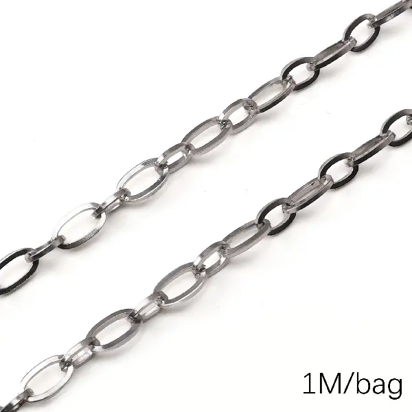 Stainless steel chain 1.0 square wire 1:1 wire diameter about 1.0mm chain width about 5mm long chain body 5x9.5mm short chain body 5x7mm-0.5m/pack,chaincharmsupply.com