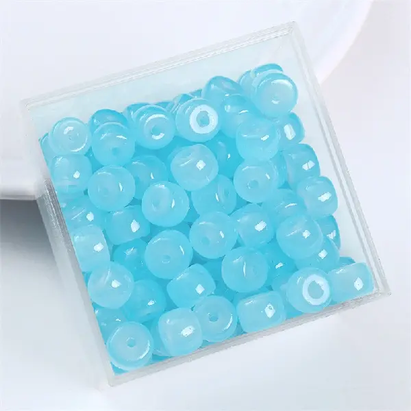 Blue-glass imitation jade bucket beads 8x6mm, aperture about 1.5mm, 30 pieces/pack,chaincharmsupply.com