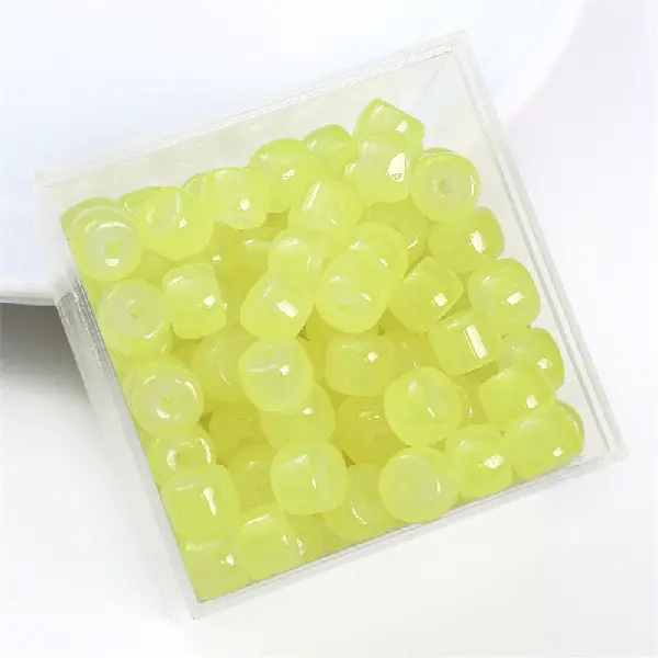 Yellow-glass imitation jade bucket beads 8x6mm, aperture about 1.5mm, 30 pieces/pack,chaincharmsupply.com