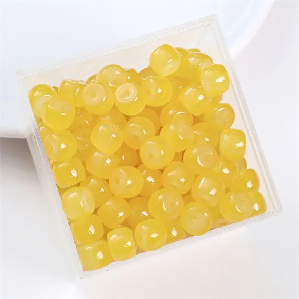 Turmeric-glass imitation jade bucket beads 8x6mm, hole diameter about 1.5mm, 30 pieces/pack,chaincharmsupply.com