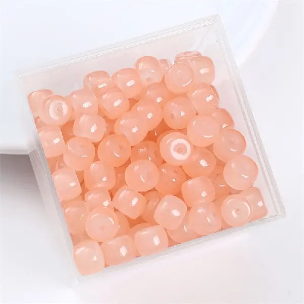 Meat powder-imitation jade beads and apple beads 8x7mm, hole diameter about 1.5mm, 30 pieces/pack,chaincharmsupply.com