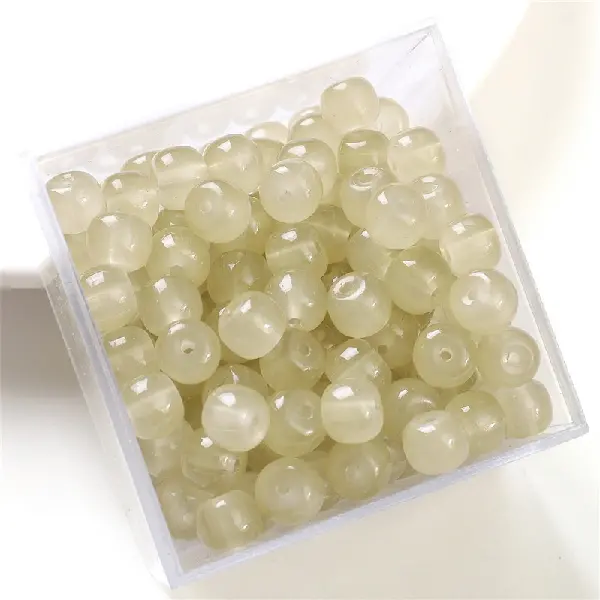 Apple beads apricot color - glass imitation jade bucket beads 8x6mm, aperture about 1.5mm, 30 pieces/pack,chaincharmsupply.com