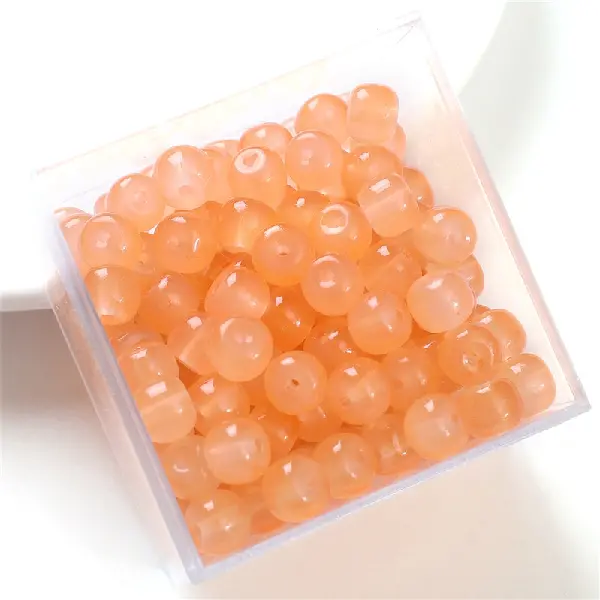 Apple beads orange-glass imitation jade bucket beads 8x6mm, aperture about 1.5mm, 30 pieces/pack,chaincharmsupply.com