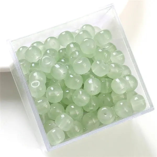 Apple beads green - glass imitation jade bucket beads 8x6mm, aperture about 1.5mm, 30 pieces/pack,chaincharmsupply.com