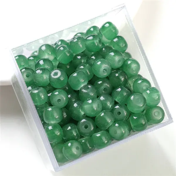 Apple beads dark green - glass imitation jade bucket beads 8x6mm, aperture about 1.5mm, 30 pieces/pack,chaincharmsupply.com
